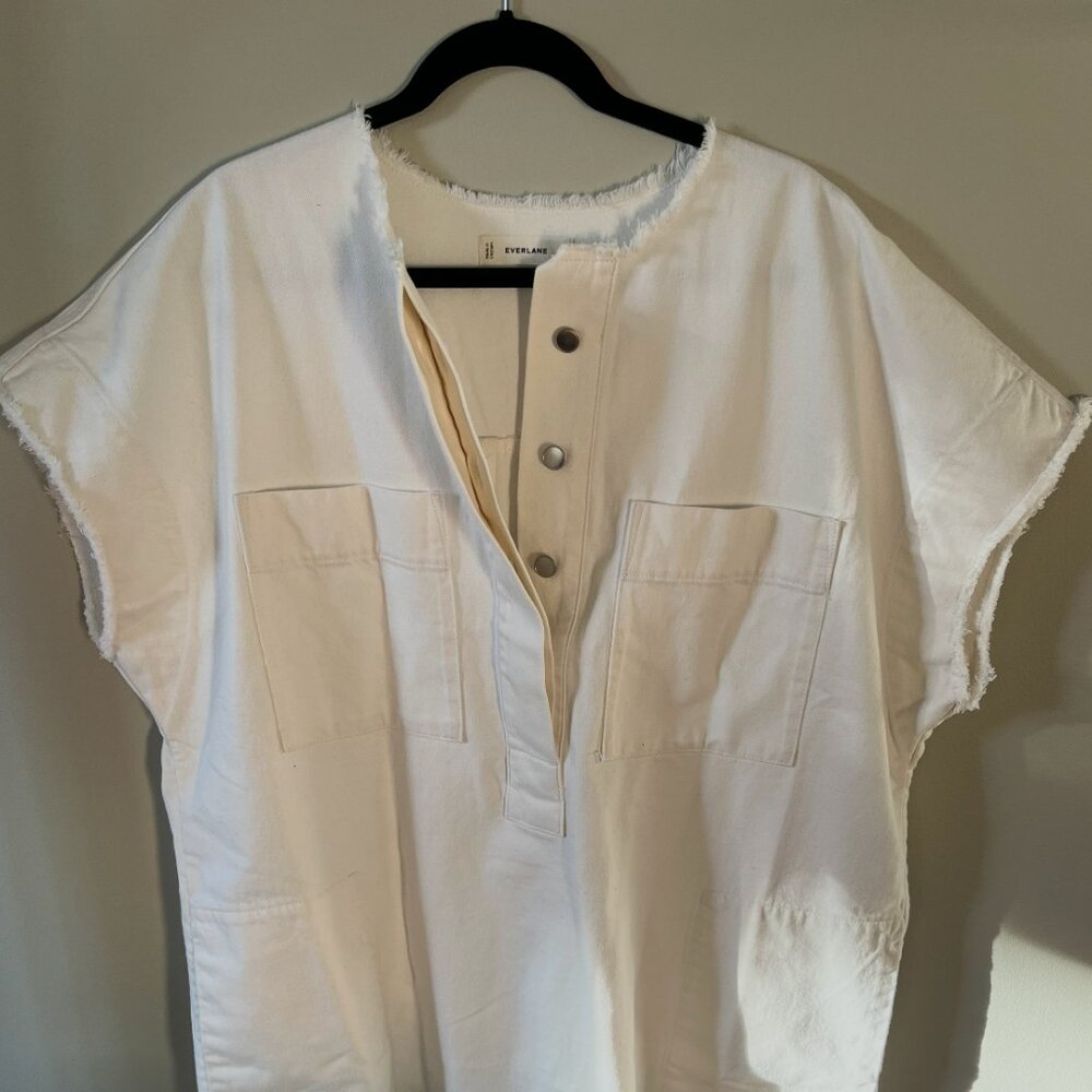 NWOT Everlane Denim Workwear Dress w/ Frayed Hem - Bone - Size XXL - Picture 4 of 15